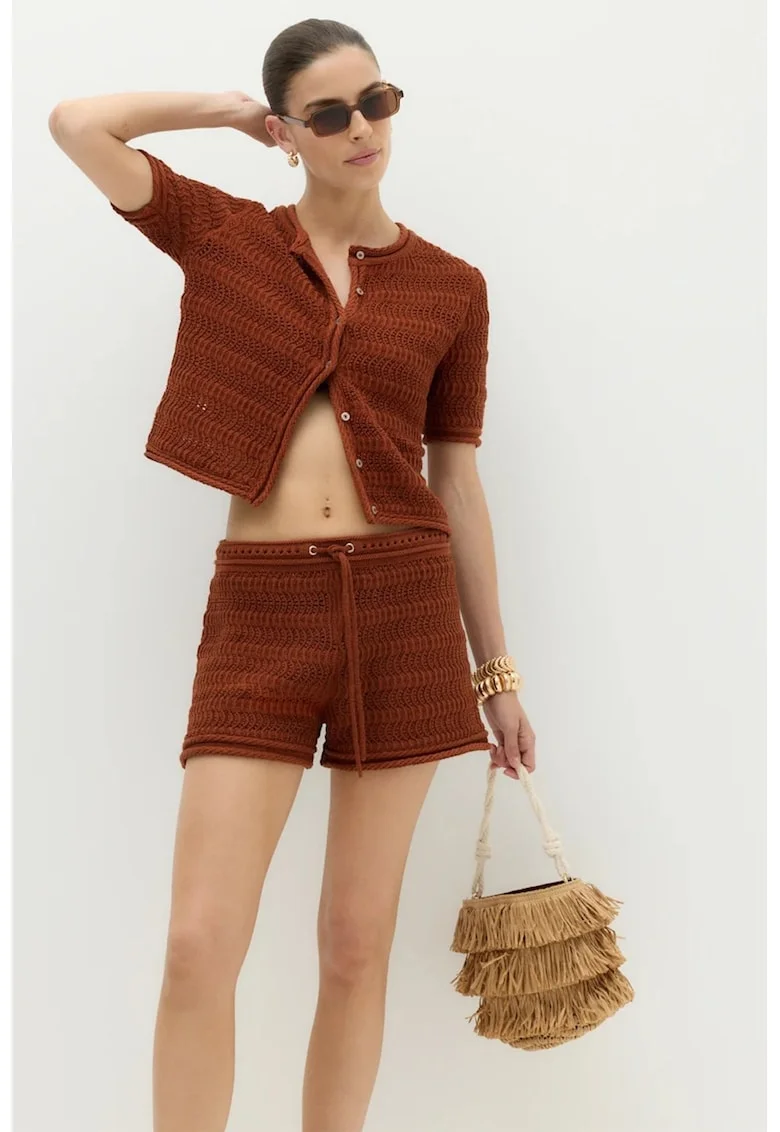 Cardigan crop cu nasturi, Maro Siena