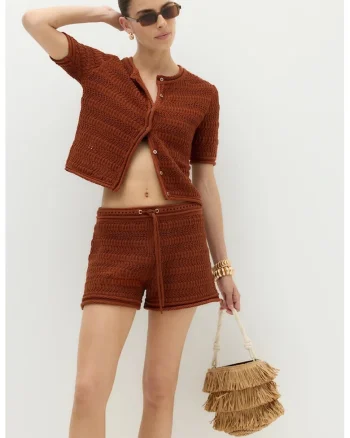 Cardigan crop cu nasturi, Maro Siena