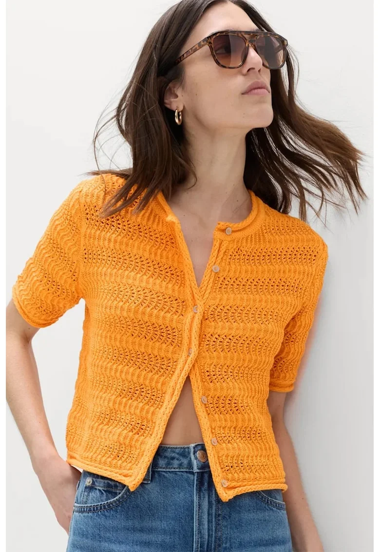 Cardigan crop cu nasturi, Portocaliu dovleac