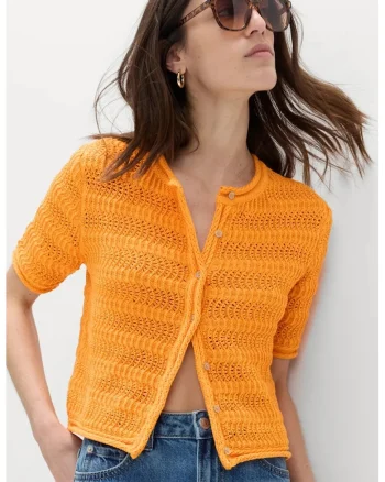 Cardigan crop cu nasturi, Portocaliu dovleac