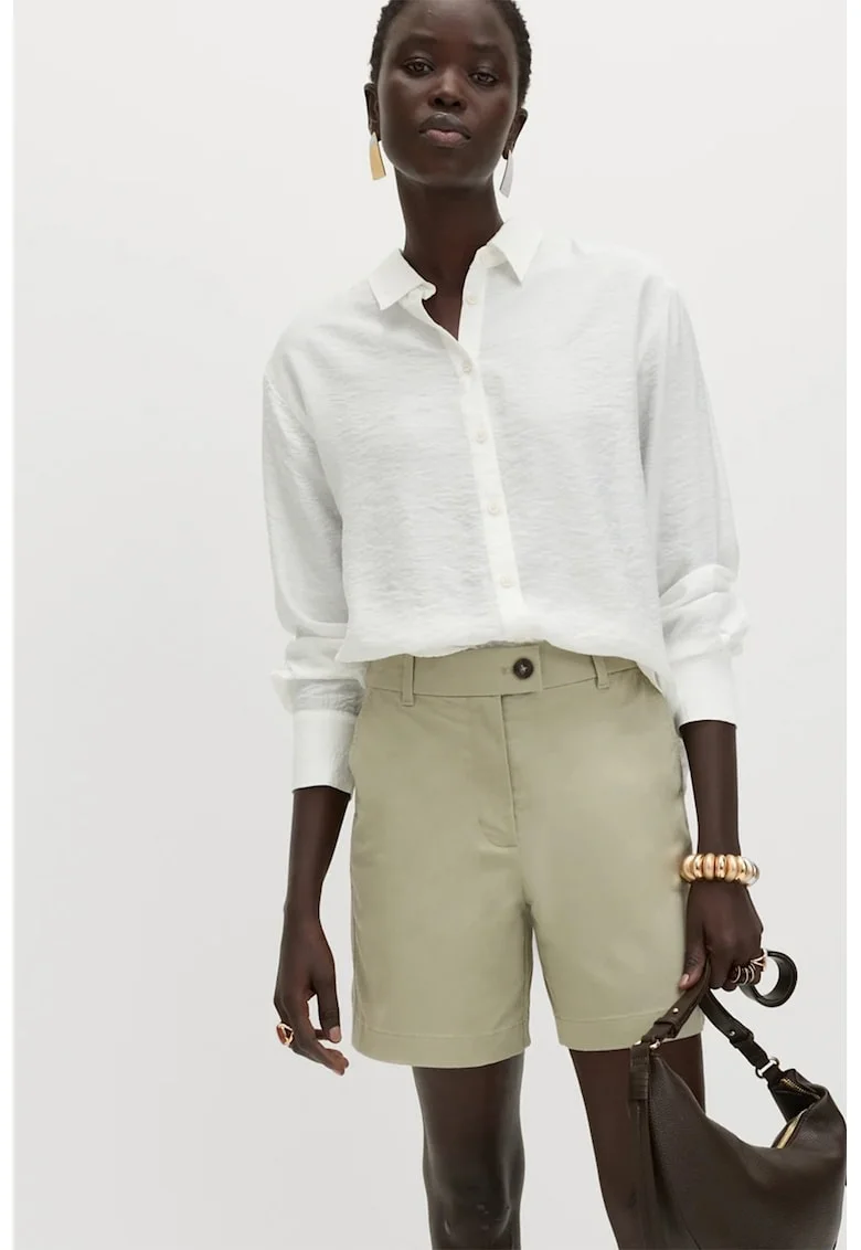 Pantaloni scurti chino cu talie inalta, Verde deschis