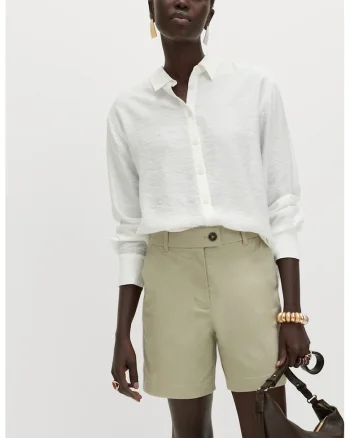 Pantaloni scurti chino cu talie inalta, Verde deschis
