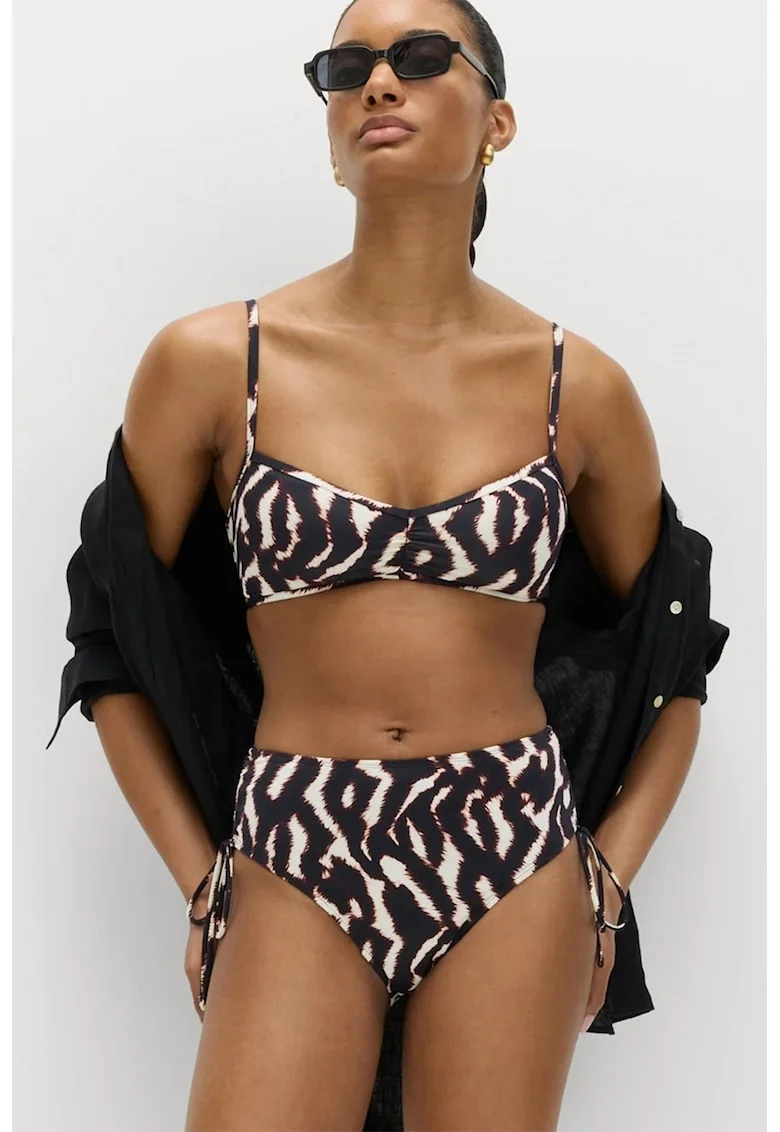 Bikini cu talie inalta, Negru/Alb murdar