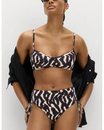 Bikini cu talie inalta, Negru/Alb murdar