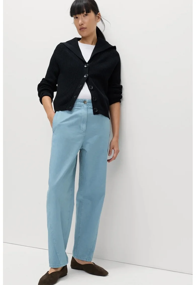 Pantaloni barrel din bumbac cu talie inalta, Albastru stins