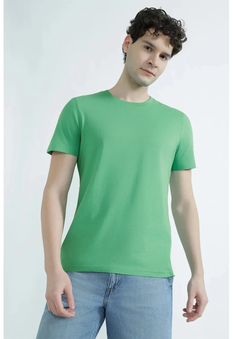 Tricou regular fit cu decolteu la baza gatului, Verde irlandez