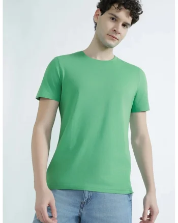 Tricou regular fit cu decolteu la baza gatului, Verde irlandez