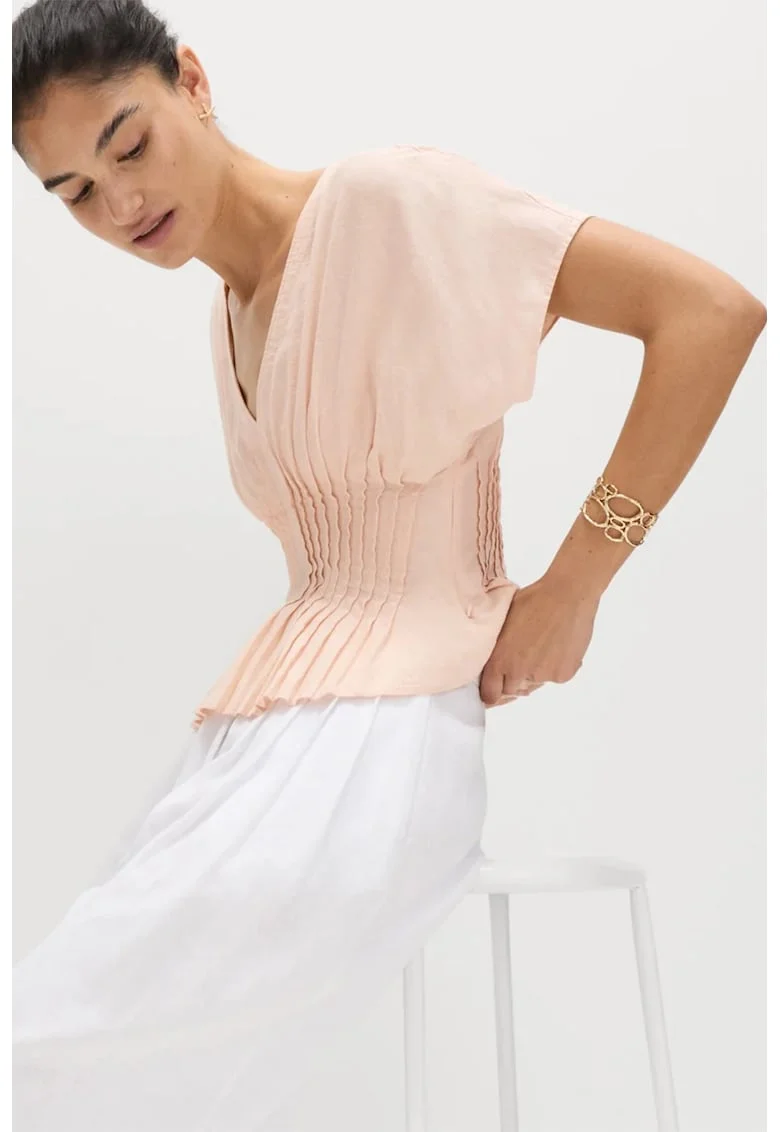 Bluza slim fit din amestec de in, Nude rose