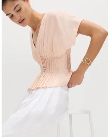Bluza slim fit din amestec de in, Nude rose