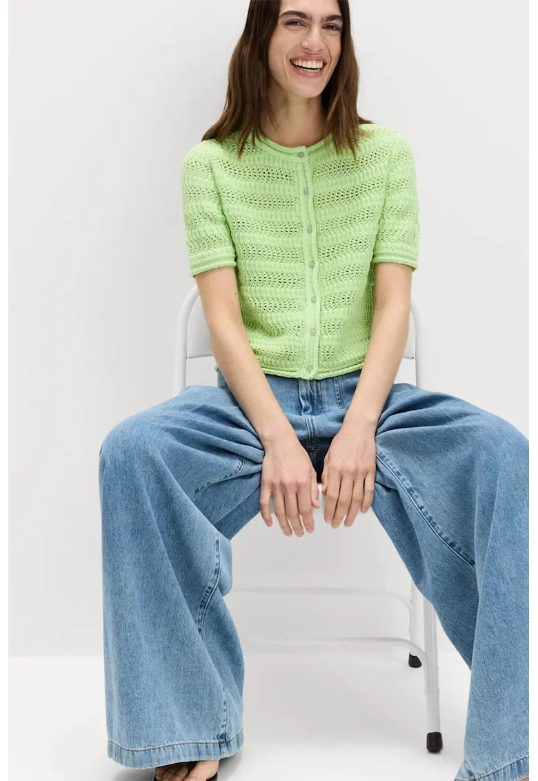 Cardigan crop cu nasturi, Verde pastel