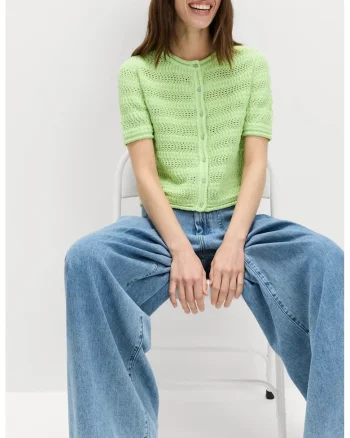 Cardigan crop cu nasturi, Verde pastel