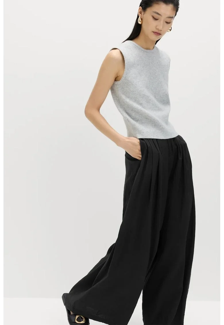 Pantaloni ampli cu pliuri inverse, Negru