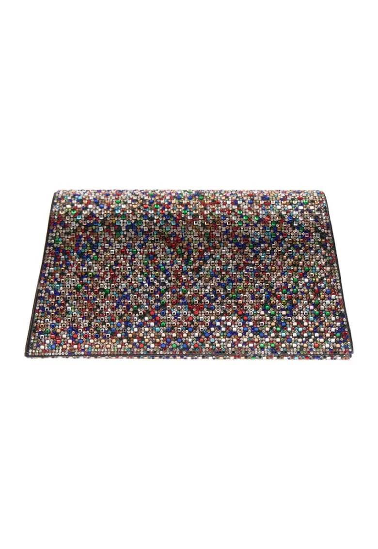 Geanta plic decorata cu strasuri, Negru stins/Multicolor