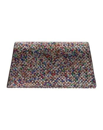 Geanta plic decorata cu strasuri, Negru stins/Multicolor