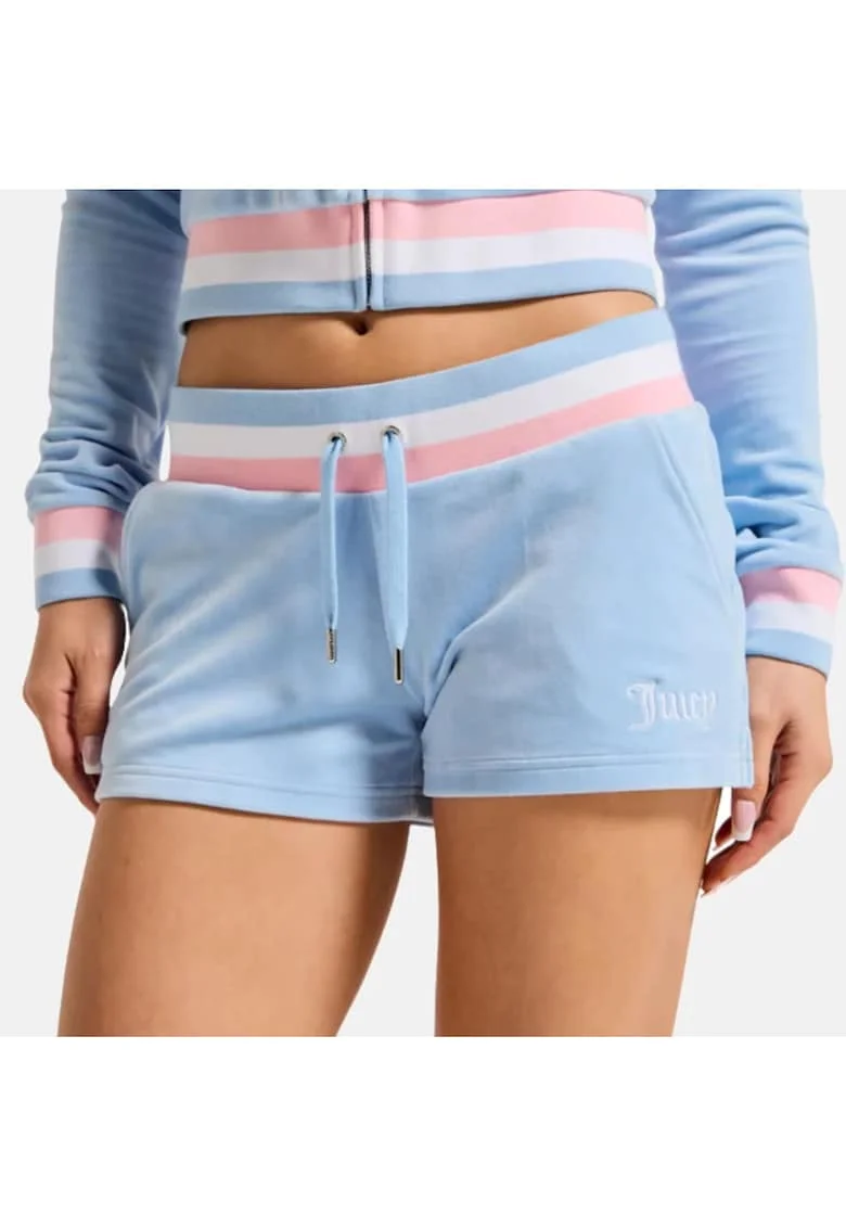 Pantaloni scurti de trening, din velur, cu logo brodat,