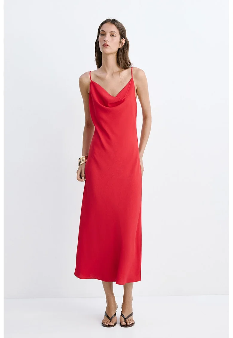 Rochie-furou cu bretele inguste ajustabile, Rosu