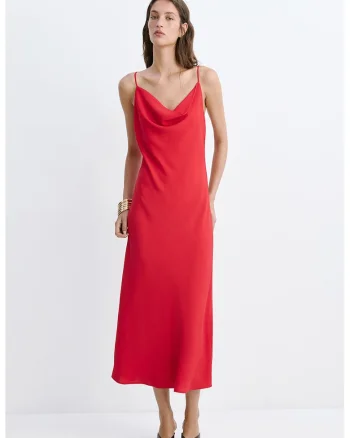 Rochie-furou cu bretele inguste ajustabile, Rosu