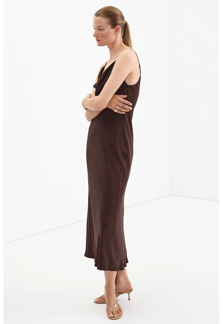 Rochie-furou cu bretele inguste ajustabile, Maro inchis