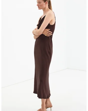 Rochie-furou cu bretele inguste ajustabile, Maro inchis