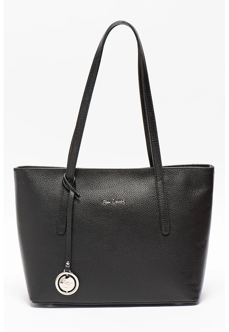 Geanta shopper din piele cu aspect texturat, Negru