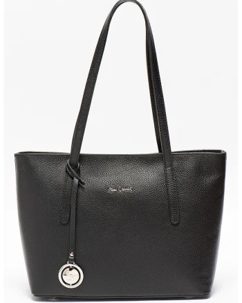 Geanta shopper din piele cu aspect texturat, Negru
