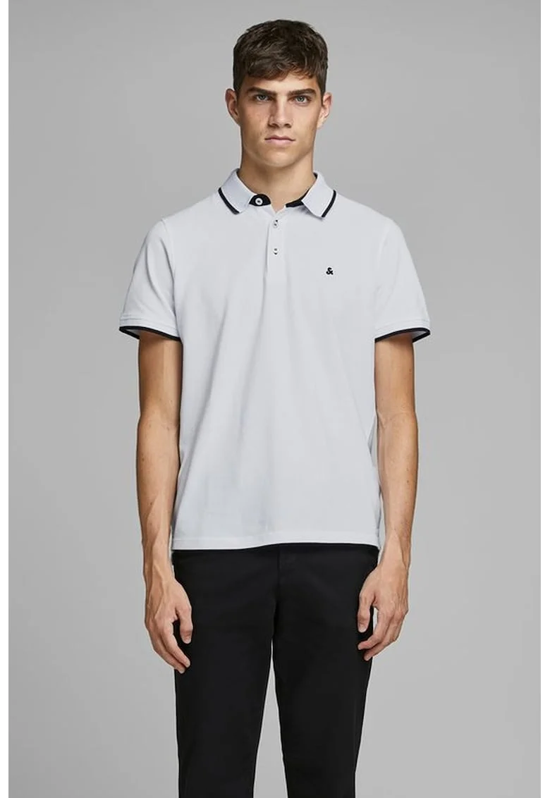Tricou polo slim fit de bumbac organic Paulos, Alb