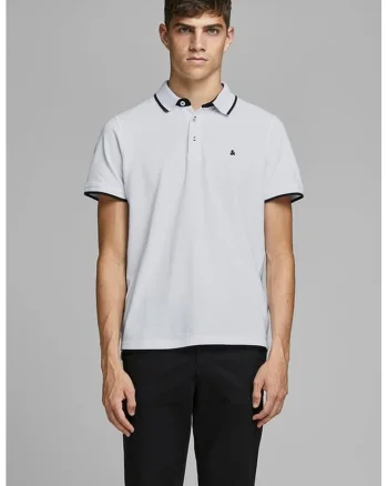 Tricou polo slim fit de bumbac organic Paulos, Alb