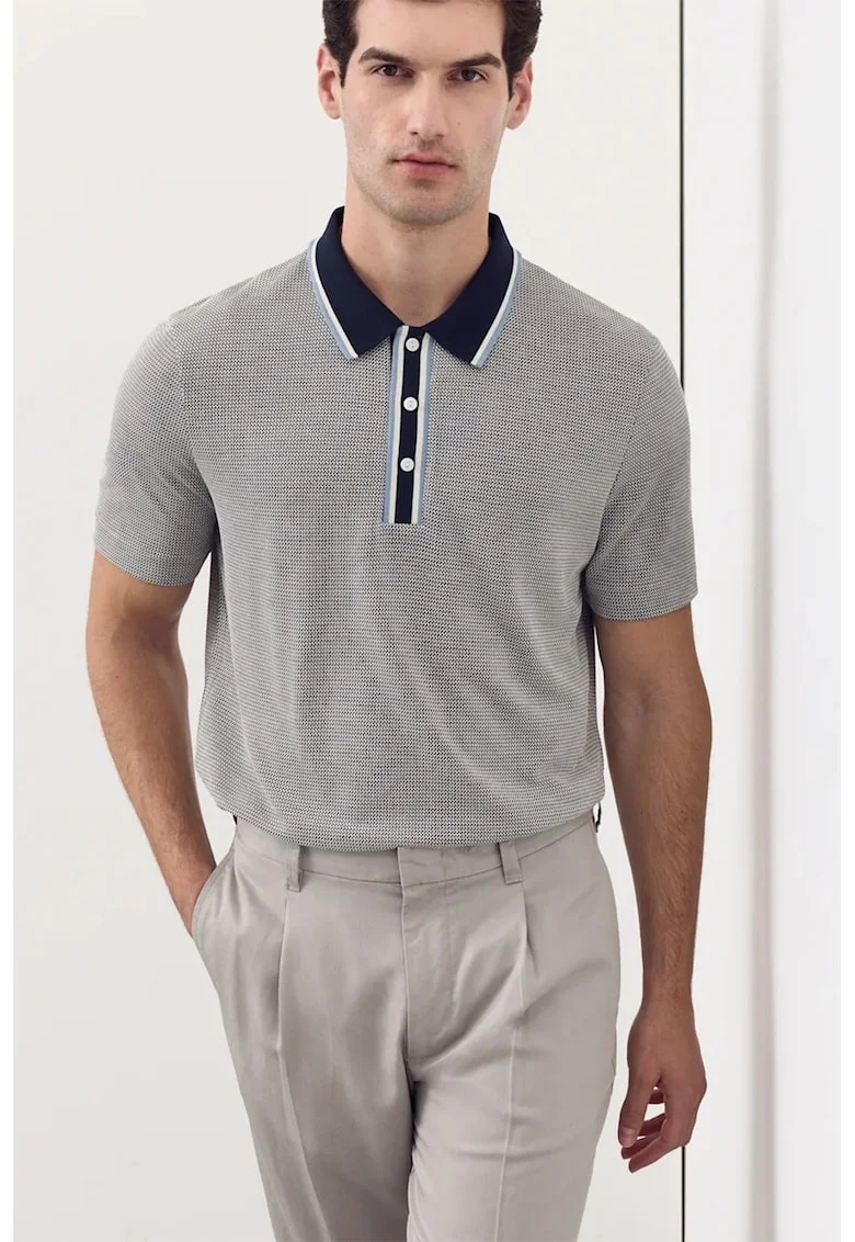 Tricou polo din amestec de modal, Gri/Bleumarin