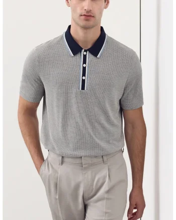 Tricou polo din amestec de modal, Gri/Bleumarin