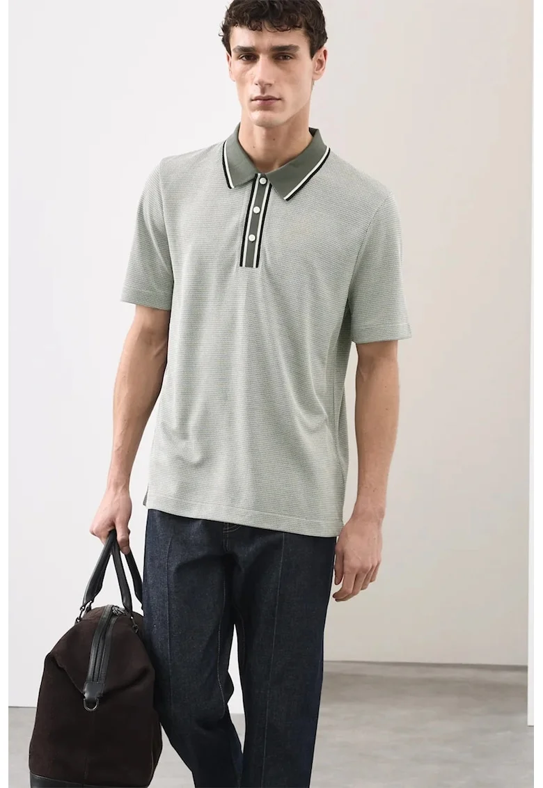 Tricou polo din amestec de modal, Gri verzui/Verde masliniu