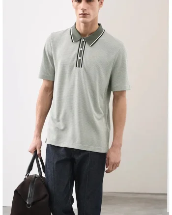 Tricou polo din amestec de modal, Gri verzui/Verde masliniu