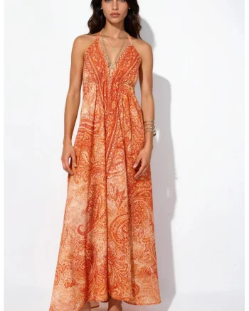 Rochie Maxi,  Casual, Portocalie, Poliester-Elastan