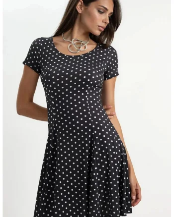 Rochie Mini  Casual, Negru, Buline, Poliester-Elastan