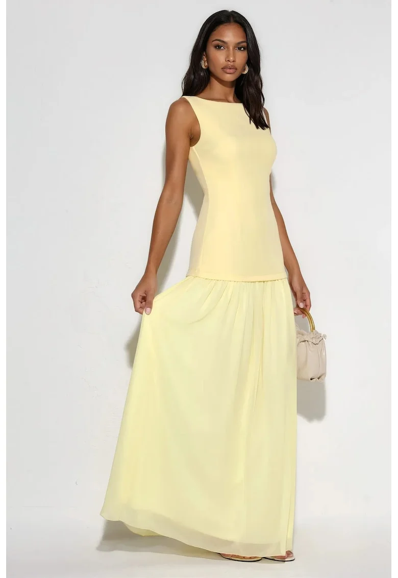 Rochie Maxi  galben lamaie, casual, poliester-elastan