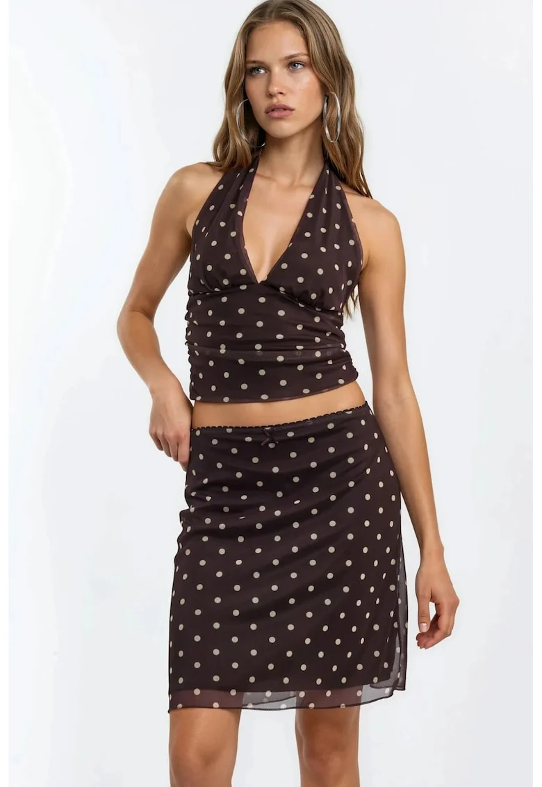 Fusta mini,  buline, slim fit, maro inchis