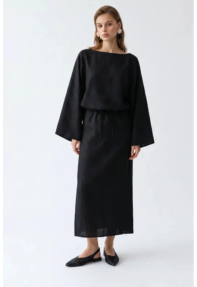 Rochie Maxi,  Casual, Negru, Poliester-Bumbac