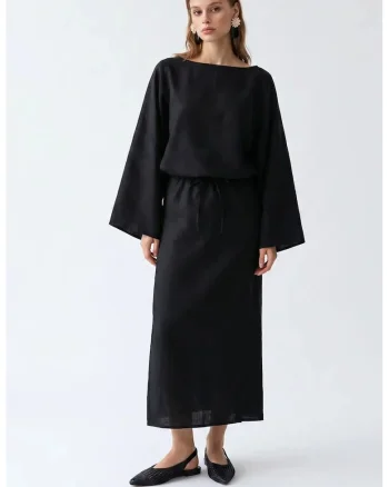 Rochie Maxi,  Casual, Negru, Poliester-Bumbac