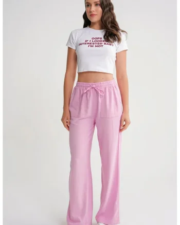 Pantaloni dama,  talie medie, croiala dreapta, roz pudra, bumbac,