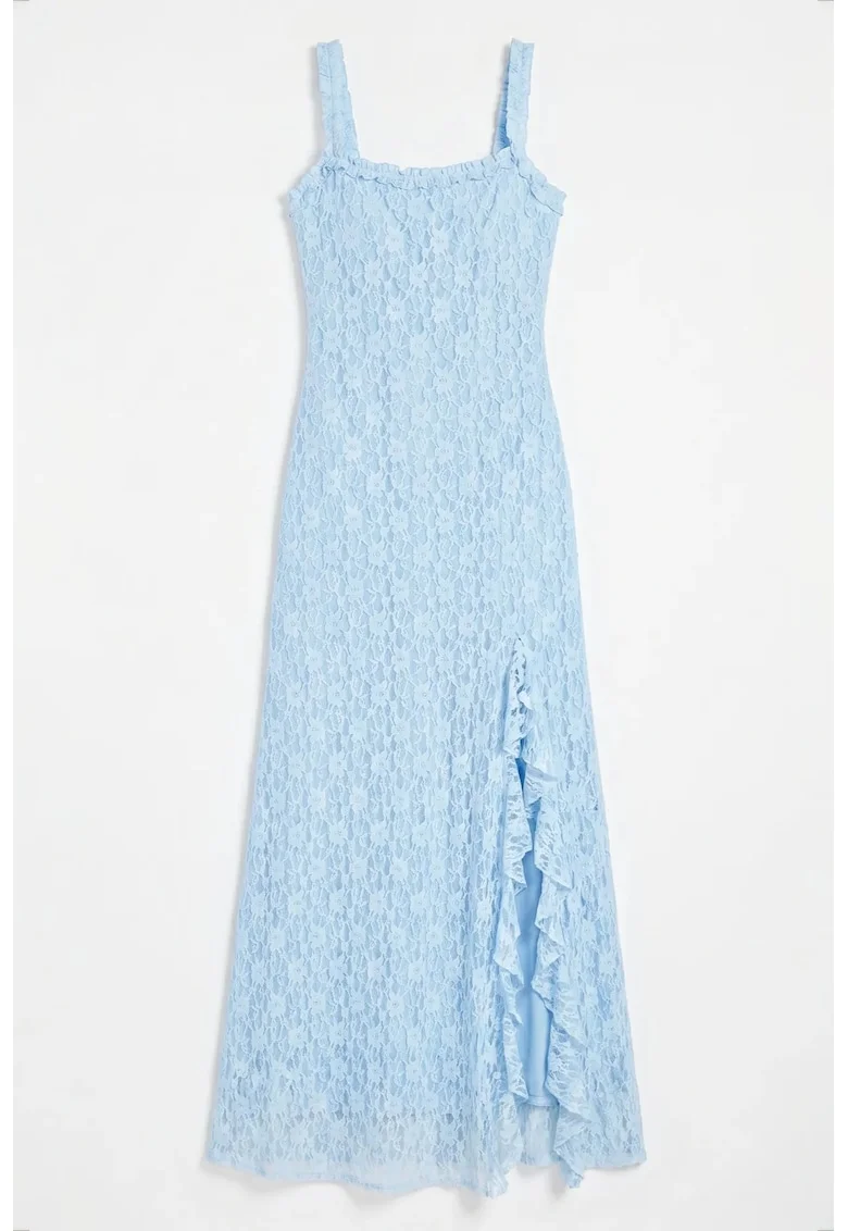 Rochie Midi Femei  Albastru Gheata, Elegant, Dantela, 95% poliester