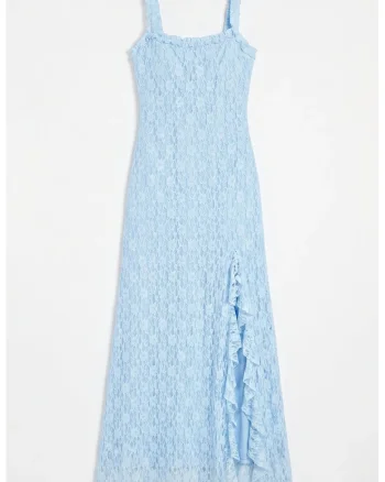 Rochie Midi Femei  Albastru Gheata, Elegant, Dantela, 95% poliester