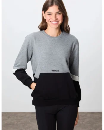 Hanorac dama,  oversized color-blocked, multicolor, bumbac/poliester
