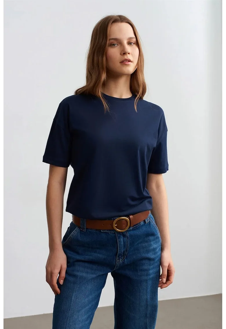 Tricou  pentru femei, regular fit, maneci scurte, bleumarin, 100% bumbac