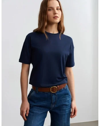 Tricou  pentru femei, regular fit, maneci scurte, bleumarin, 100% bumbac