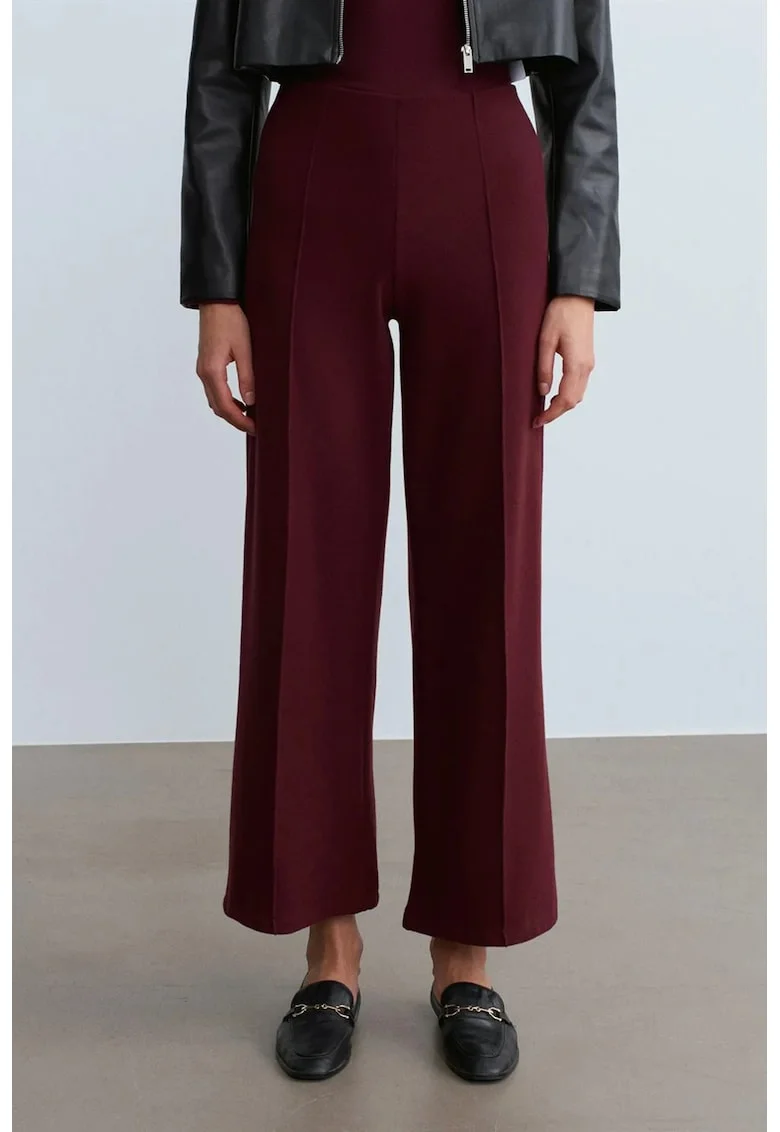 Pantaloni dama,  tricotati, elastic, rosu burgundy, 50% bumbac, 50% poliester