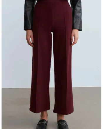 Pantaloni dama,  tricotati, elastic, rosu burgundy, 50% bumbac, 50% poliester