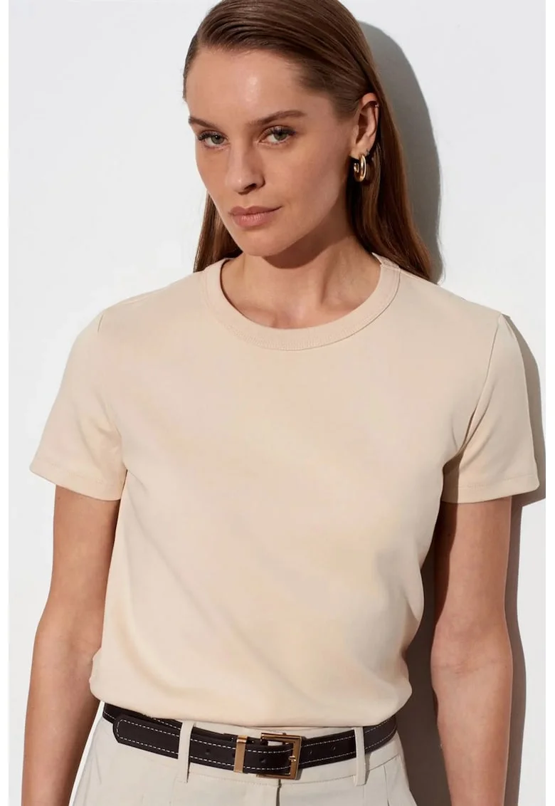 Tricou dama,  regular fit, elastic, Bej Natural, bumbac cu elastan