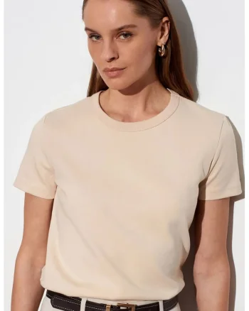 Tricou dama,  regular fit, elastic, Bej Natural, bumbac cu elastan