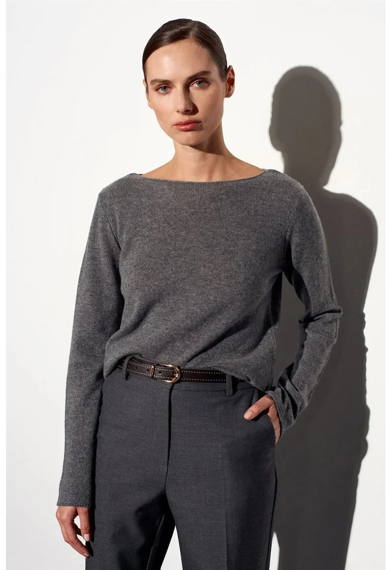 Pulover dama,  din casmir, maneca lunga, gri antracit, fara inchidere,