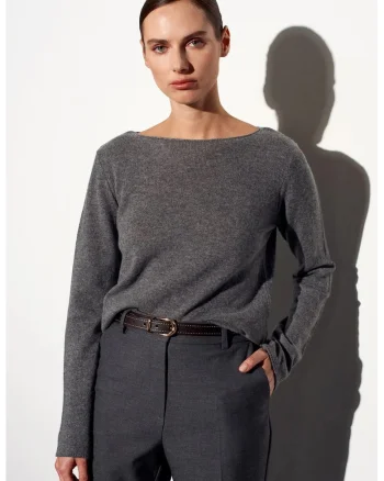 Pulover dama,  din casmir, maneca lunga, gri antracit, fara inchidere,