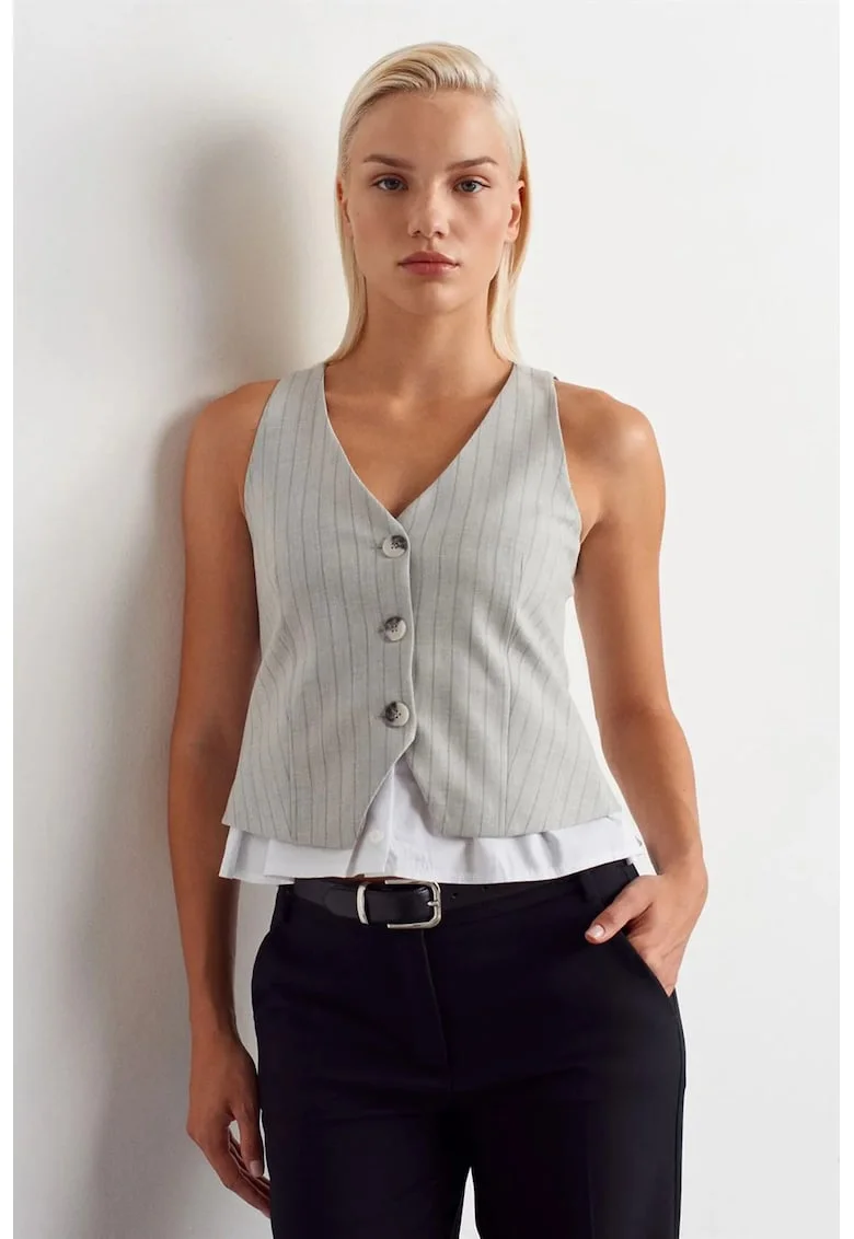 Vesta scurta,  gri deschis, casual, poliester-viscoza-elastan